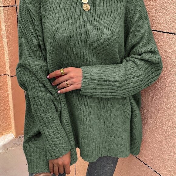 Mint Green Casual womens High Neck Batwing Sleeve Sweater - Picture 4 of 5